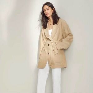 Aritzia Wilfred Novella Oversized Belted Jacket Size L Beige Linen Blend